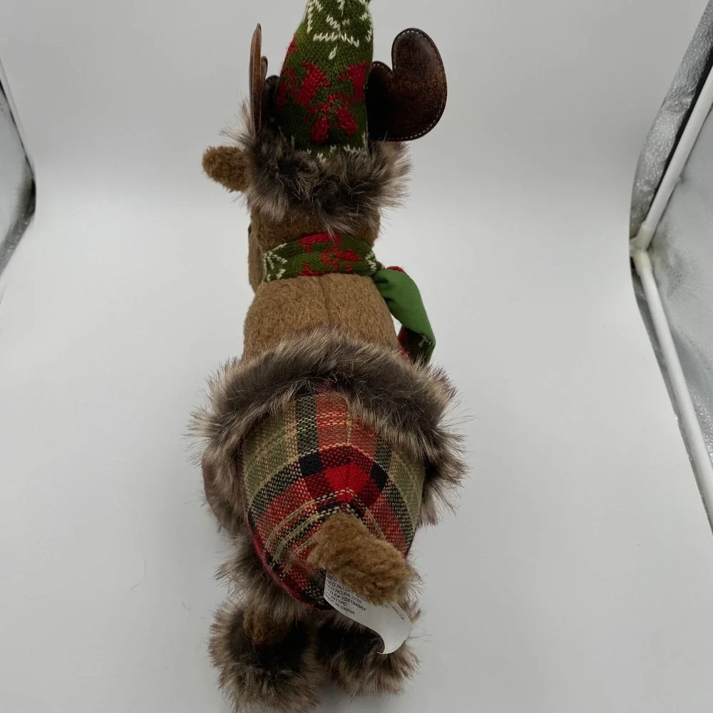 Christmas Plush Standing‎ Reindeer Moose with Hat & Scarf Holiday Decoration